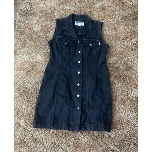 Squeeze Jeans Denim Vest Dress Black Women's Size M Buttons Pockets Midi Vintage
